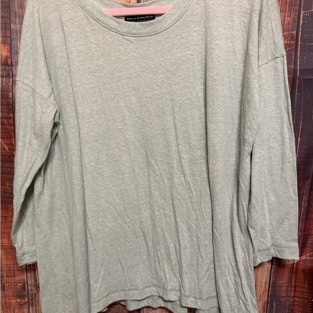 Nally & Millie Soft Sage Long Sleeve Crew Top